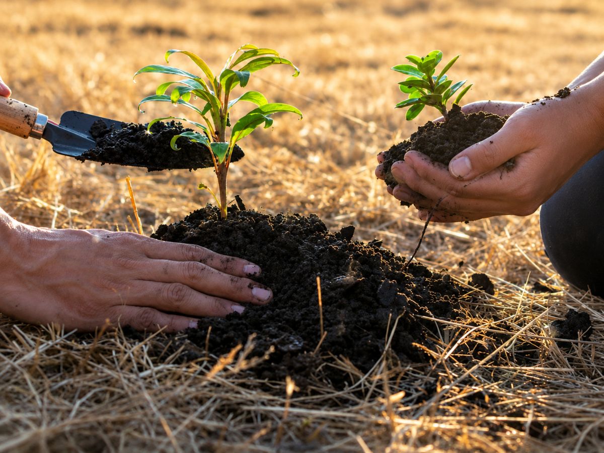 Planting a young tree — land stewardship